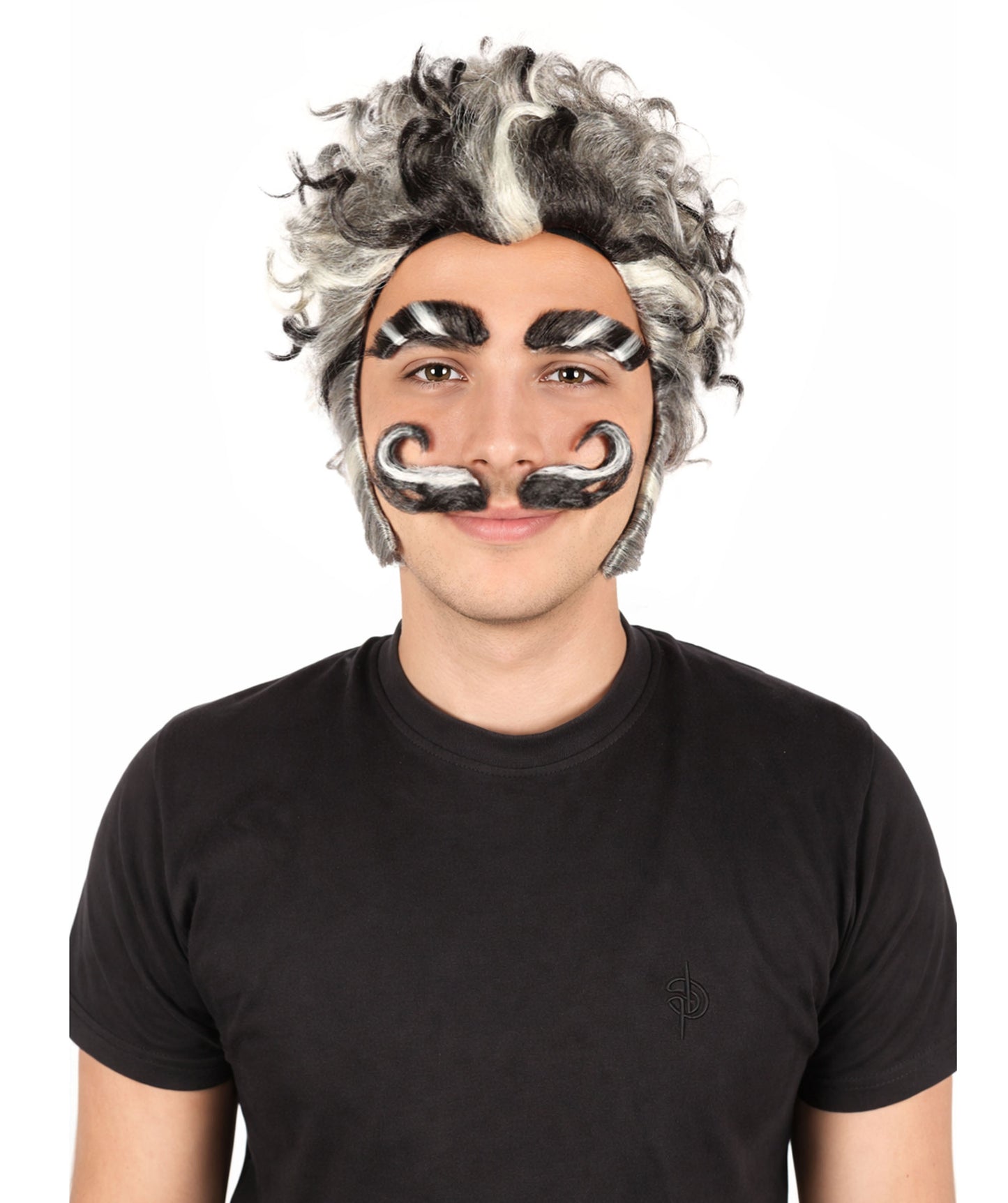 HPO Men's Headmaster Dark Gray Wig with Mustache Set | Halloween Wig | Flame-retardant Synthetic Fiber