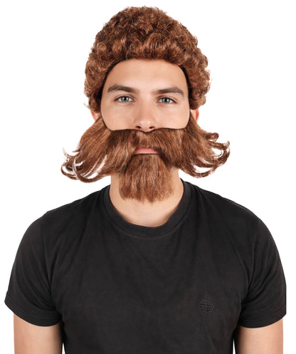 HPO Men's Brown Wig Set with Muttonchop Beard and Mustache | Halloween Wig | Flame-retardant Synthetic Fiber
