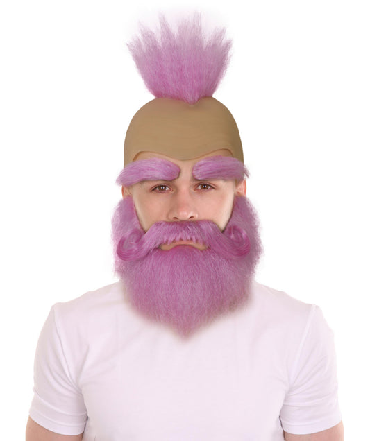 HPO Adult Men's Cartoon Bald Wig with Mustache and Beard Set I Cosplay Wig I Flame-retardant Synthetic Fiber