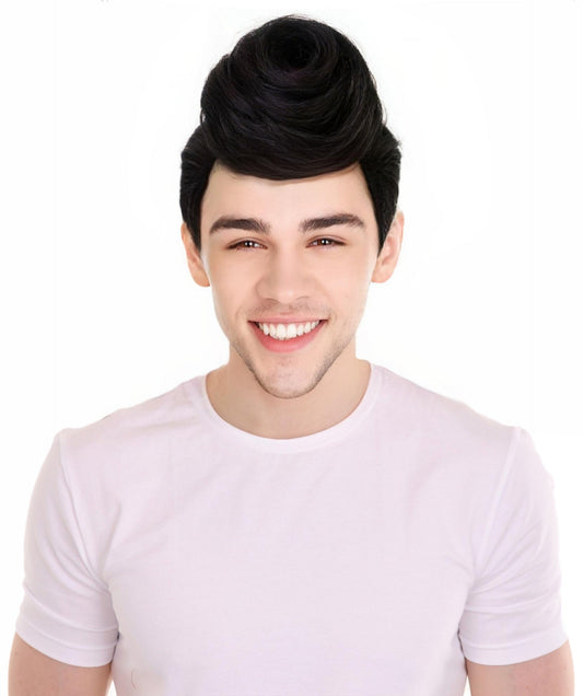 HPO Men's Anime Series Character Black Retro Pompadour Wig I Flame-retardant Synthetic Fiber