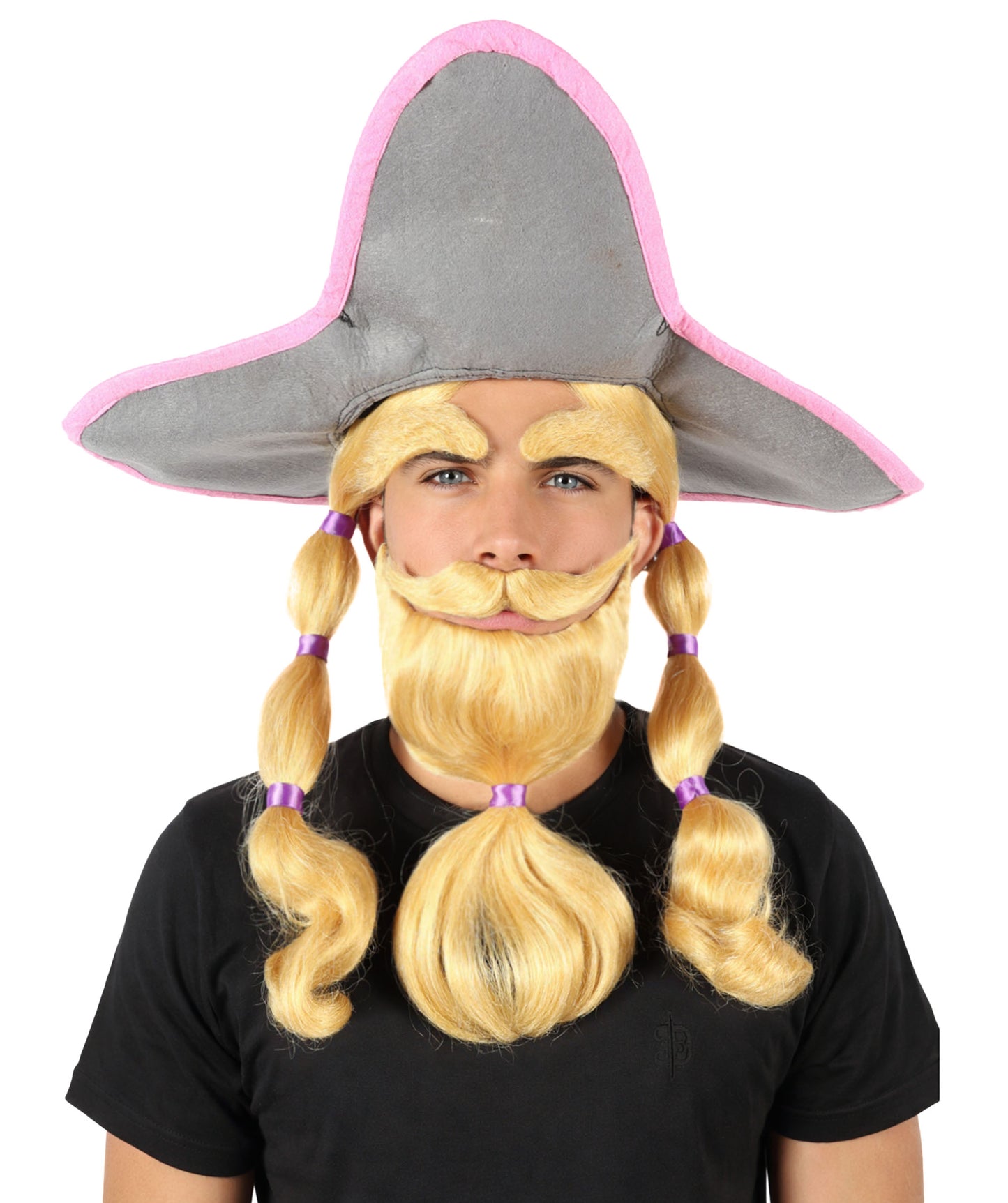 HPO Men's Pirate Cartoon Character Blonde Wigs Set with Accessory | Flame-retardant Synthetic Fiber