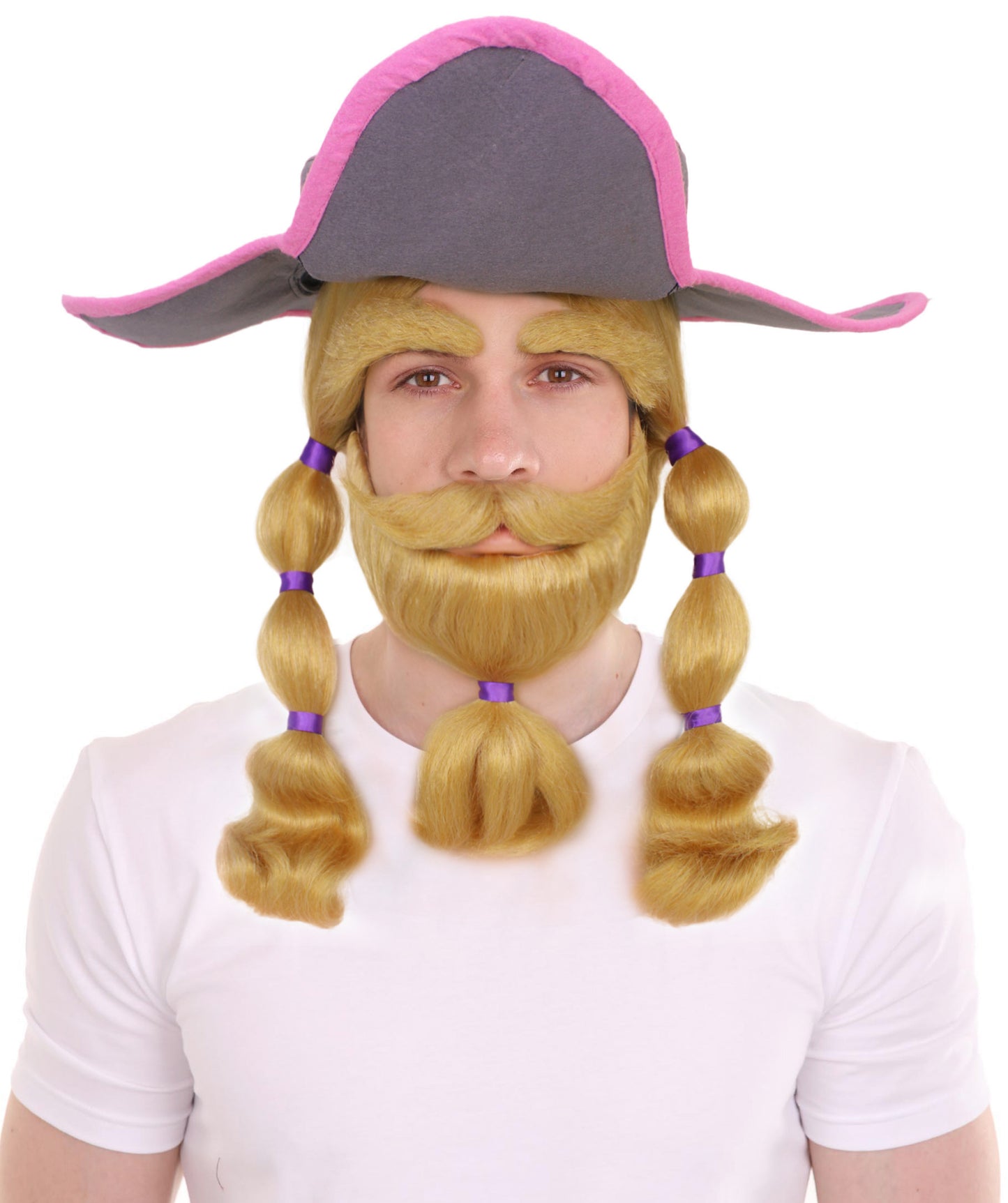 HPO Men's Pirate Cartoon Character Blonde Wigs Set with Accessory | Flame-retardant Synthetic Fiber