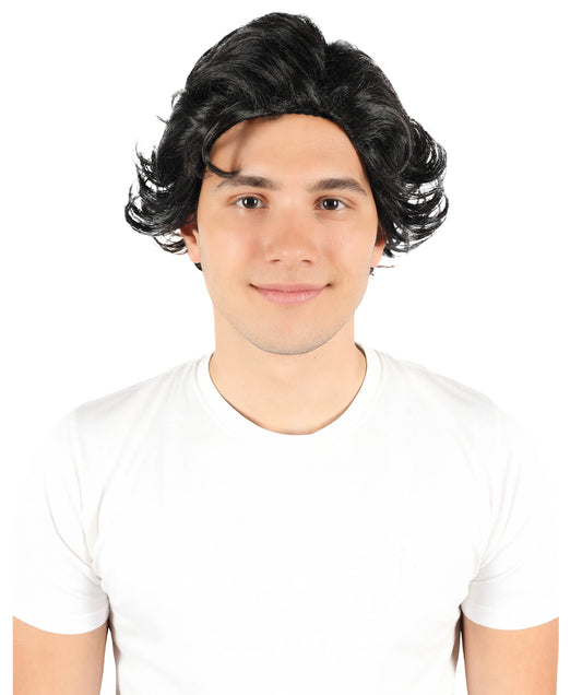 HPO Men's Detective Bobby Hunter Short Natural Black Wig , Flame-retardant Synthetic Fiber