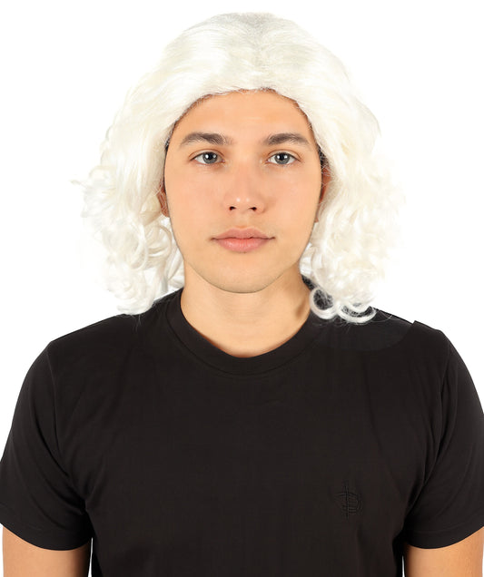 HPO Men Terror Clown Wavy White Wig | Perfect for Halloween | Flame-retardant Synthetic Fibe | Breathable Capless Cap|