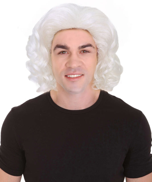 HPO Men Terror Clown Wavy White Wig | Perfect for Halloween | Flame-retardant Synthetic Fibe | Breathable Capless Cap|