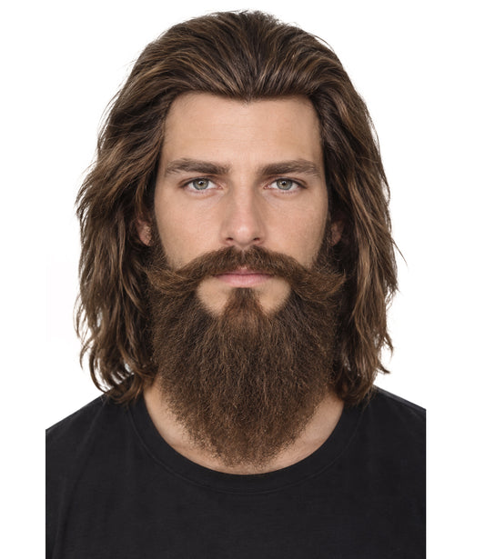 HPO Men The Ruthless Warlord Brown Wig and Mustache & Beard| For Party and Halloween | Flame-retardant Synthetic Fiber