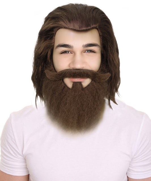 HPO Men The Ruthless Warlord Brown Wig and Mustache & Beard| For Party and Halloween | Flame-retardant Synthetic Fiber