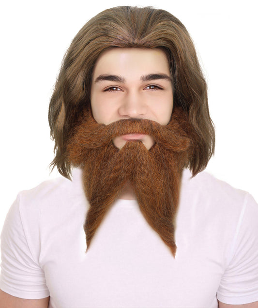 HPO Men The Mad Doctor Brown Wig, Mustache, and Beard Set for Party and Halloween, Breathable Capless Cap, Flame-retardant Synthetic Fiber