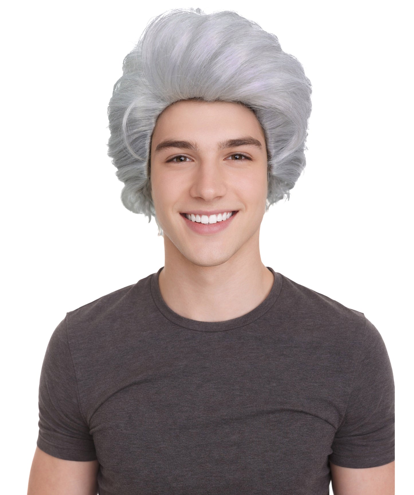 HPO Men Video Game Baldur's Wavy Silver Gray Short Wig | Halloween and Party Wig | Flame-retardant Synthetic Fiber