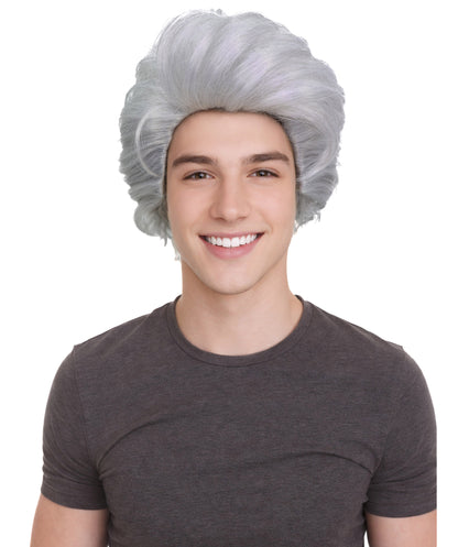 HPO Men Video Game Baldur's Wavy Silver Gray Short Wig | Halloween and Party Wig | Flame-retardant Synthetic Fiber