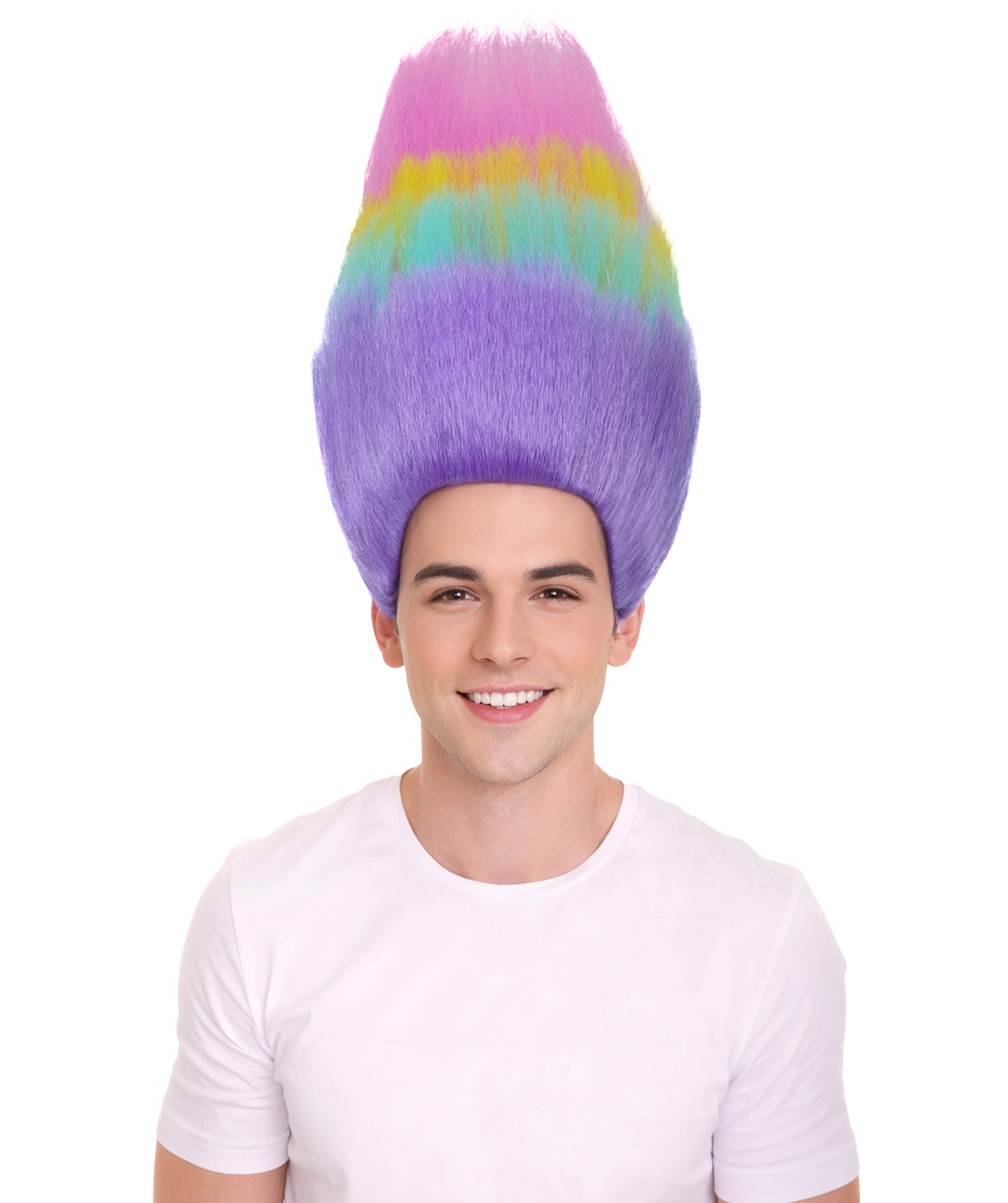 Men Adult Popular Animated Movie Multicolor Spiky Troll Wig  | Halloween and Party Wig | Flame-retardant Synthetic Fiber