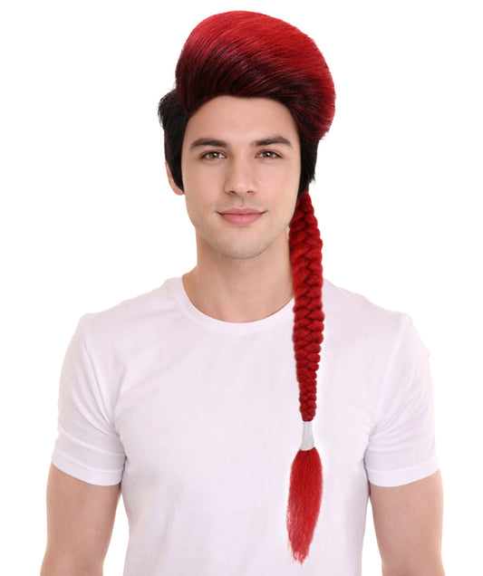 HPO  Men American Comic and Mutant Superhero Braid Red and Black Maroon Long Pigtails Wig  | Halloween and Party Wig | Flame-retardant Synthetic Fiber
