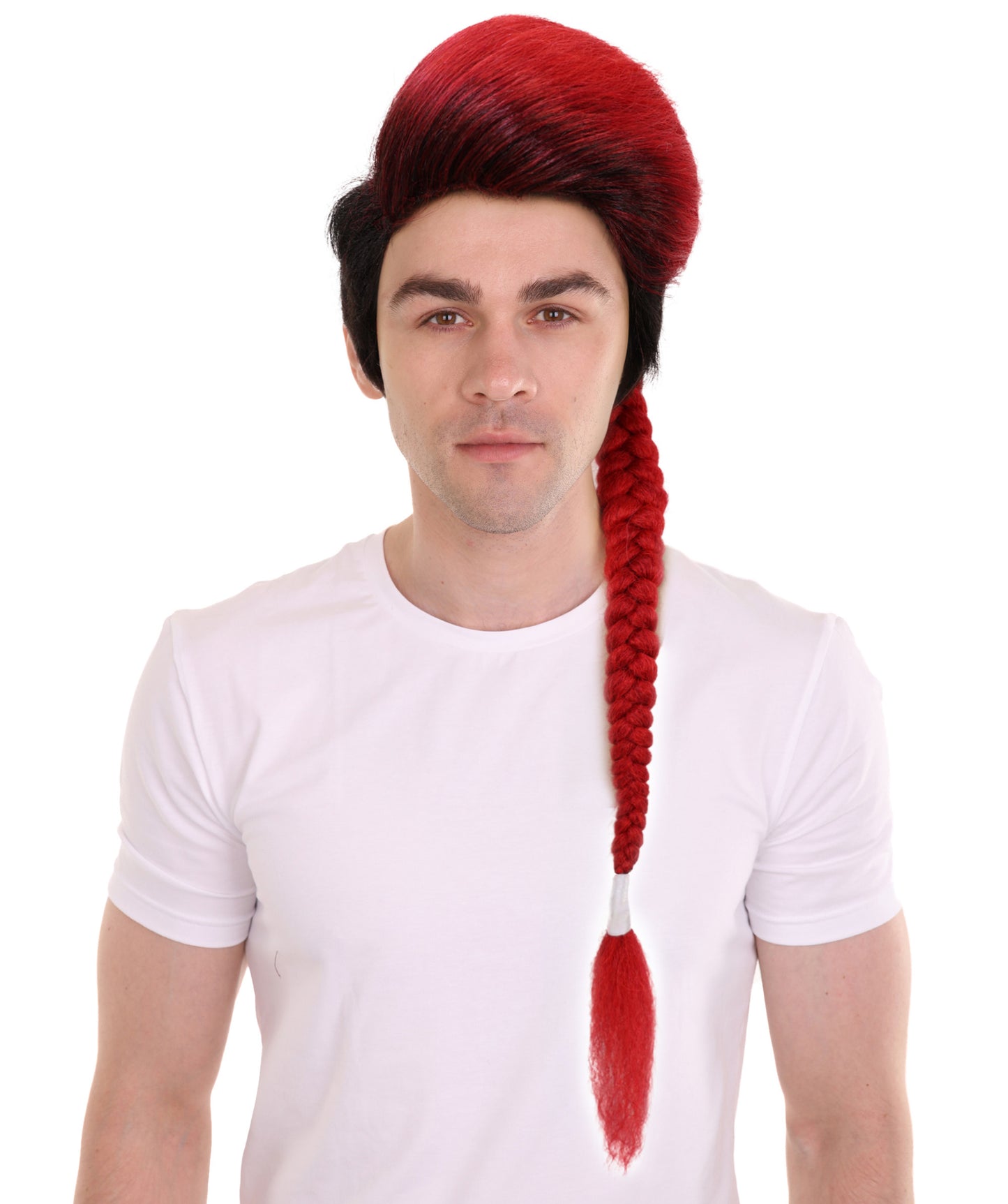 HPO  Men American Comic and Mutant Superhero Braid Red and Black Maroon Long Pigtails Wig  | Halloween and Party Wig | Flame-retardant Synthetic Fiber