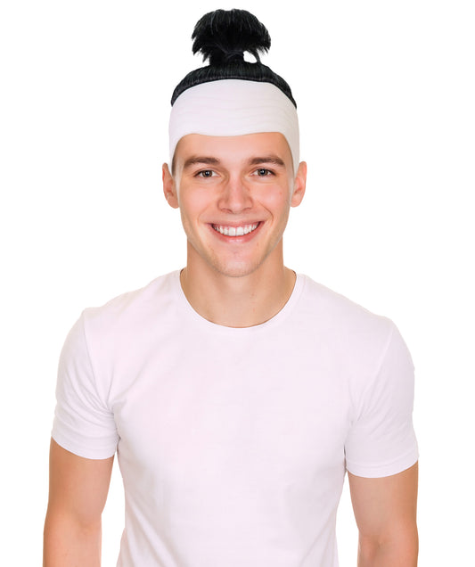 HPO Men's Ghostly Mischief Multiple Wig Striped Hair with Spooky Curls for a Playful Supernatural Look, Bald Head Cap