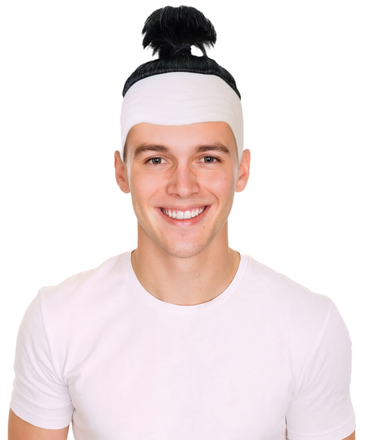 HPO Men's Ghostly Mischief Multiple Wig Striped Hair with Spooky Curls for a Playful Supernatural Look, Bald Head Cap