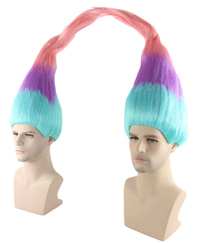 HPO Twin Troll Wig Set | 2 Detachable Rainbow Troll Wigs  | Premium Breathable Halloween Wigs for 2