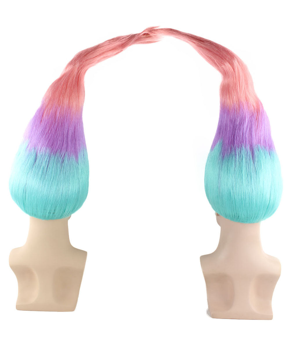 HPO Twin Troll Wig Set | 2 Detachable Rainbow Troll Wigs  | Premium Breathable Halloween Wigs for 2