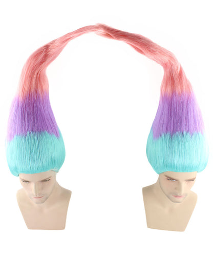 HPO Twin Troll Wig Set | 2 Detachable Rainbow Troll Wigs  | Premium Breathable Halloween Wigs for 2