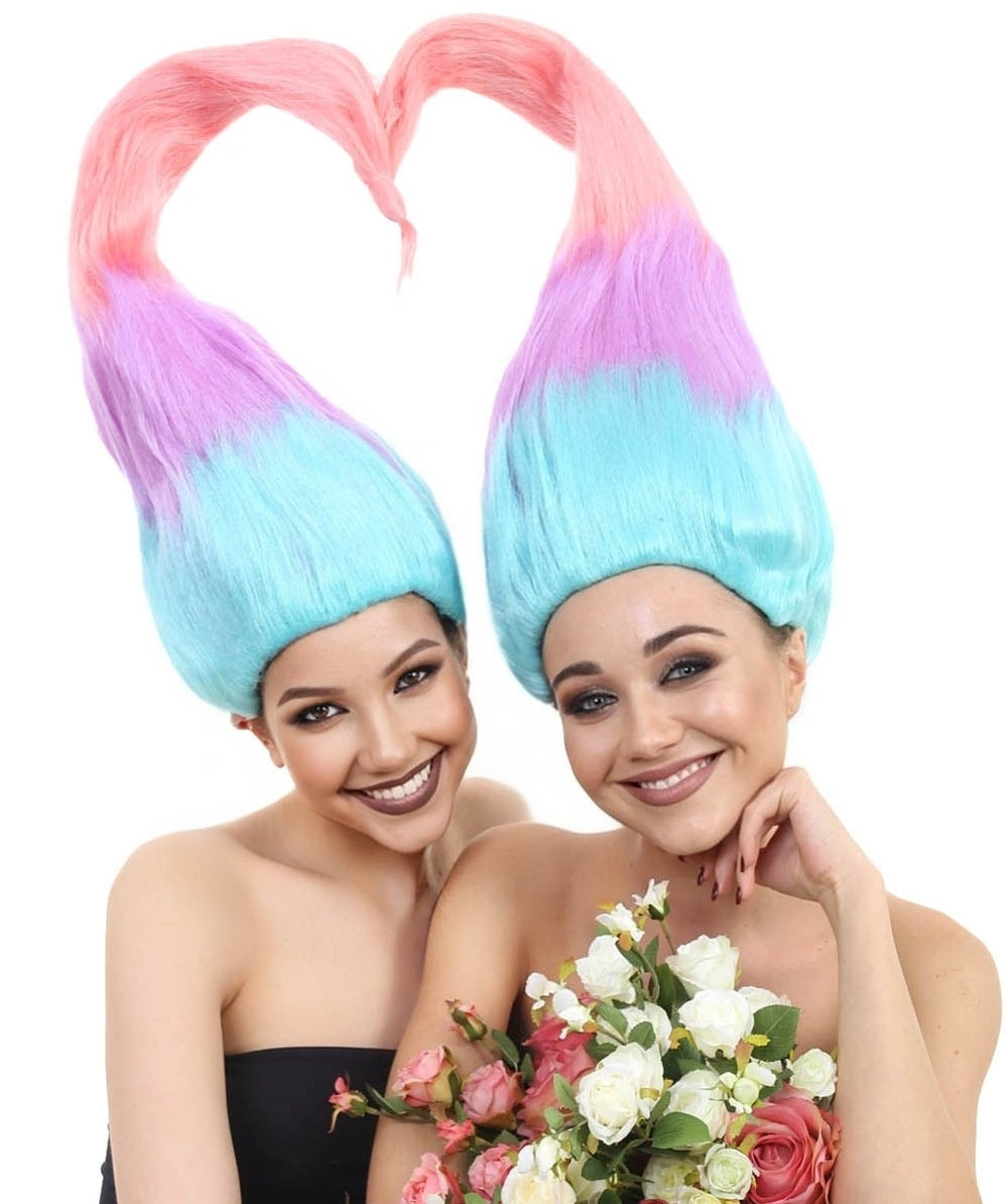 HPO Twin Troll Wig Set | 2 Detachable Rainbow Troll Wigs  | Premium Breathable Halloween Wigs for 2