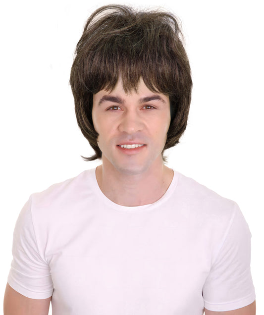 HPO Men's 80'S Rock Star Liam Gallagher-Inspired Short Wavy Brown Wig, &nbsp;Look for Halloween &amp; Party Costume Parties, Breathable Caples Cap Flame-Retardant Synthetic Fiber Hair