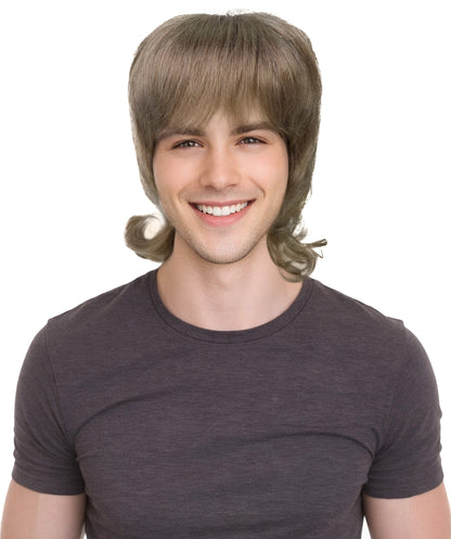 HPO  Men's 80'S Rock Star Liam Gallagher-Inspired Wavy Brown Wigs,  Look for Party & Costume Parties, Breathable Caples Cap Flame-Retardant Synthetic Fiber Hair