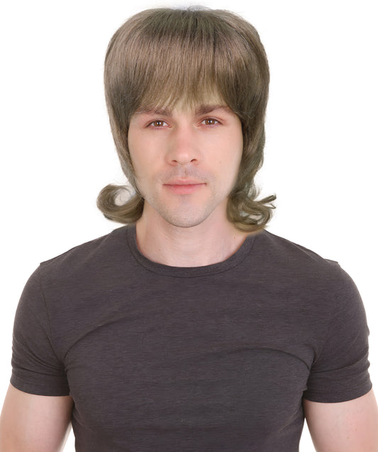 HPO  Men's 80'S Rock Star Liam Gallagher-Inspired Wavy Brown Wigs,  Look for Party & Costume Parties, Breathable Caples Cap Flame-Retardant Synthetic Fiber Hair