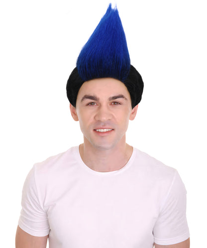 HPO Adult Men's Karate Cobra Mohawk Blue & Black Wig – Perfect for Halloween & Cosplay, Premium Breathable Capless Cap
