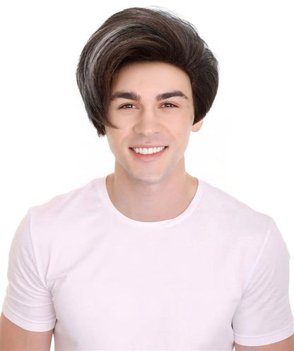 HPO Men’s Short Brown Wig with Blonde Highlights | Natural-Looking Layered Style Costume Wig for Cosplay, Party, or Daily Use | Synthetic Hair
