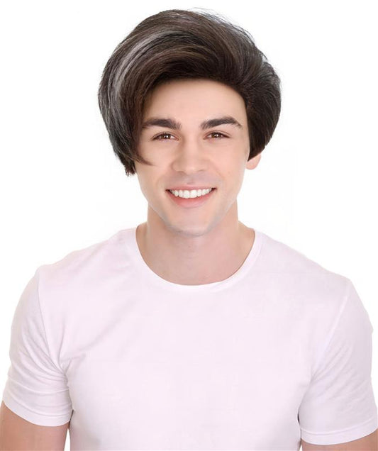 HPO Men’s Short Brown Wig with Blonde Highlights | Natural-Looking Layered Style Costume Wig for Cosplay, Party, or Daily Use | Synthetic Hair