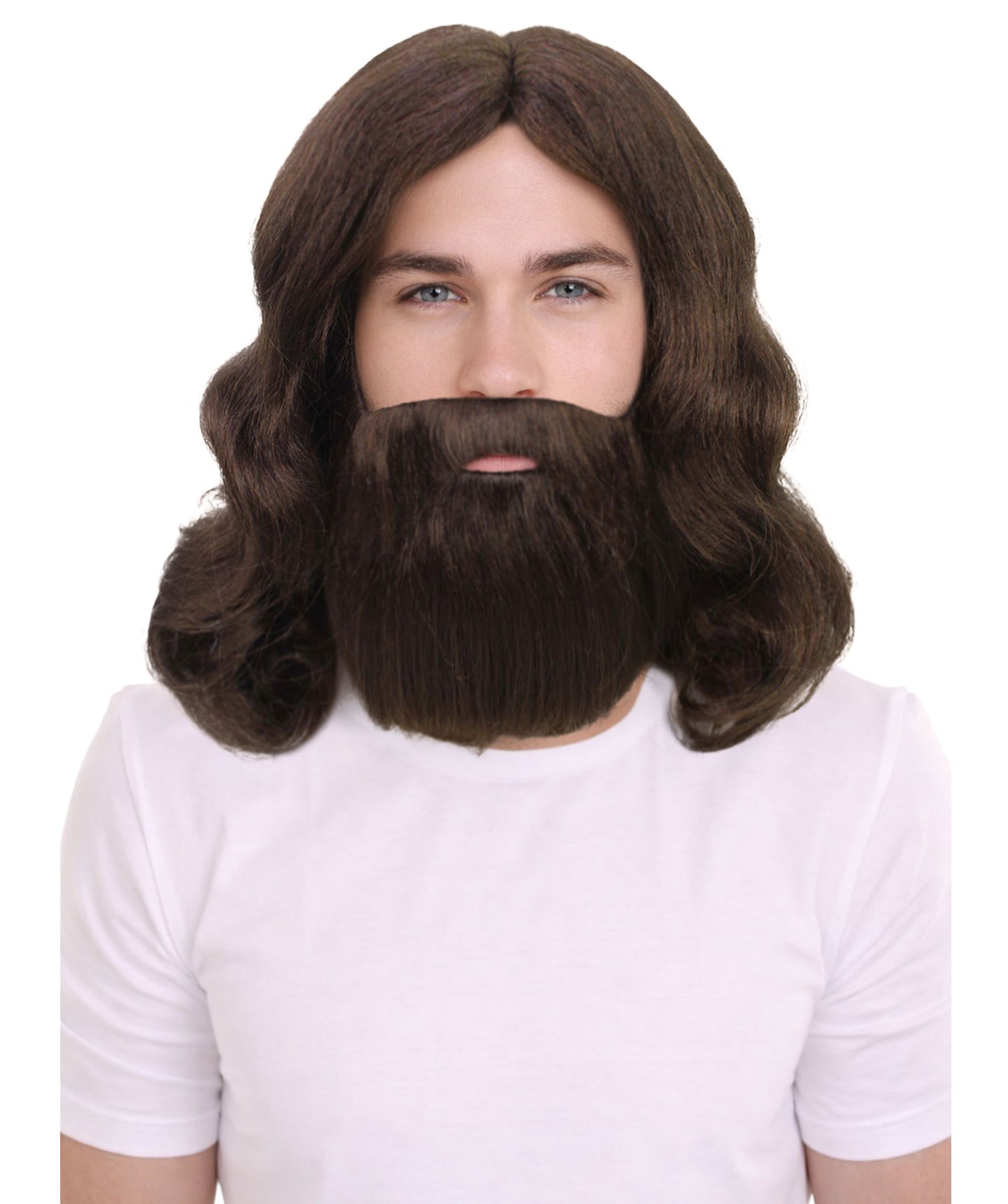 HPO Men's Jesus Costume with Jesus Wig and Mustache | Suitable for Halloween Multiple | Flame-retardant Synthetic Fabric