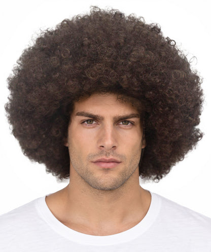 HPO Adult Unisex EG Brown Afro Wig – Classic Curly Wigs Themed Events, Perfect for 70s Disco, Halloween and Cosplay, Premium Breathable Capless Cap with Flame Retardant Synthetic Fiber Hair
