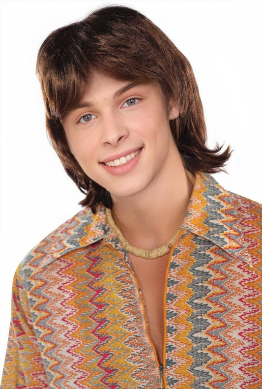 HPO Adult Male WIG 70s Heartthrob – Wavy Brown Wigs, Halloween and Cosplay Retro Themed Events, Premium Breathable Capless Cap