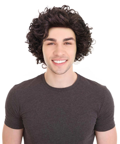 HPO Adult Male WIG Men Short Curly Dark Brown – Lightweight Synthetic Fiber, Perfect for Cosplay, Halloween, Historical Costumes, and Themed Events