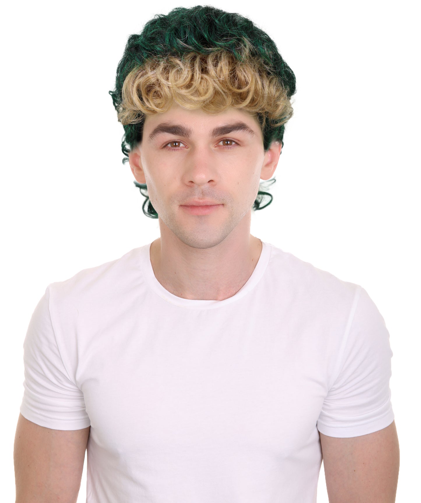 HPO Men’s Permed Bang Multicolor Wig – Flame-Retardant Synthetic Wig with Curly Front Fringe | Breathable Capless Cap Design | Cosplay & Party Hair