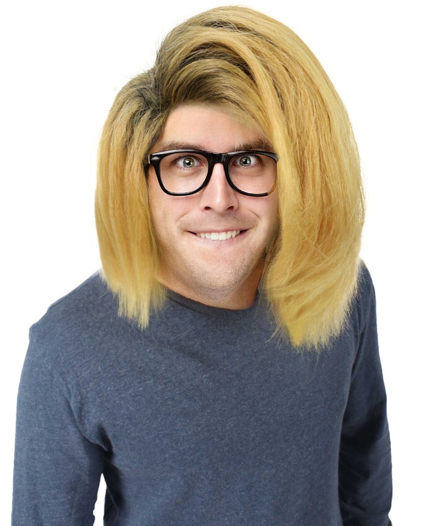 HPO  Men’s Pop Artist Shoulder-Length Black and Gold Straight KURT Wig | Halloween and Cosplay Wig | Flame-retardant Synthetic Fiber