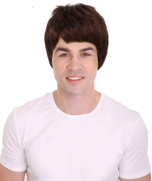 Adults 60s Brown Bowlcut Retro Shaggy Wig | Shaggy Boyband Style Costume Hairpiece for Parties | Flame-retardant Synthetic Fiber