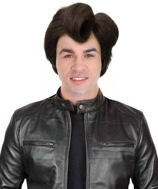 Adult Men’s Retro Rock‘n Roll Brown Greaser Wig | Vintage 50s Wig Style for Parties and Theater | Flame-retardant Synthetic Fiber