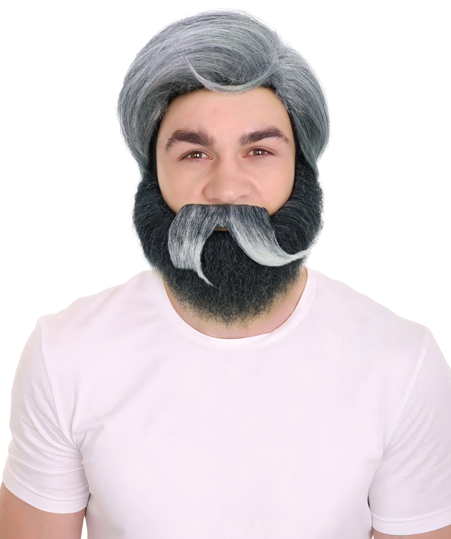 HPO Men's Grey,Salt & Pepper Wig, Beard and Mustache Set | Salt & Pepper Hair Accessories for Old Man Look | Halloween, Costume Parties, Stage Acts & Themed Events