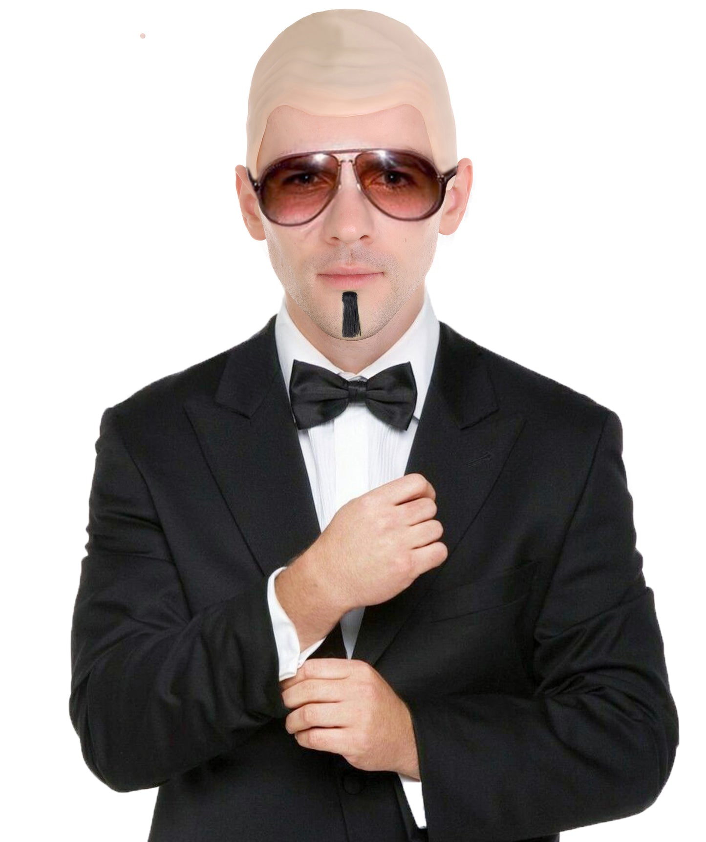 Mr. Worldwide Superstar Costume Kit – Pitbull Bald Cap & Black Goatee Beard – Funny Halloween, Party, Music Icon Dress Up Set for Adults – One Size Fits Most