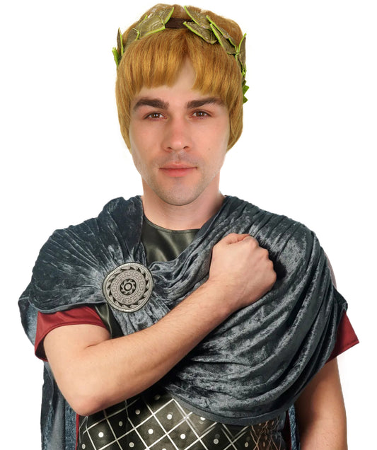 HPO Men’s Wavy Short Ginger Wig | Roman Emperor Inspired Historical Hairpiece | Theater, Gladiator Roleplay, Halloween & Cosplay Wig