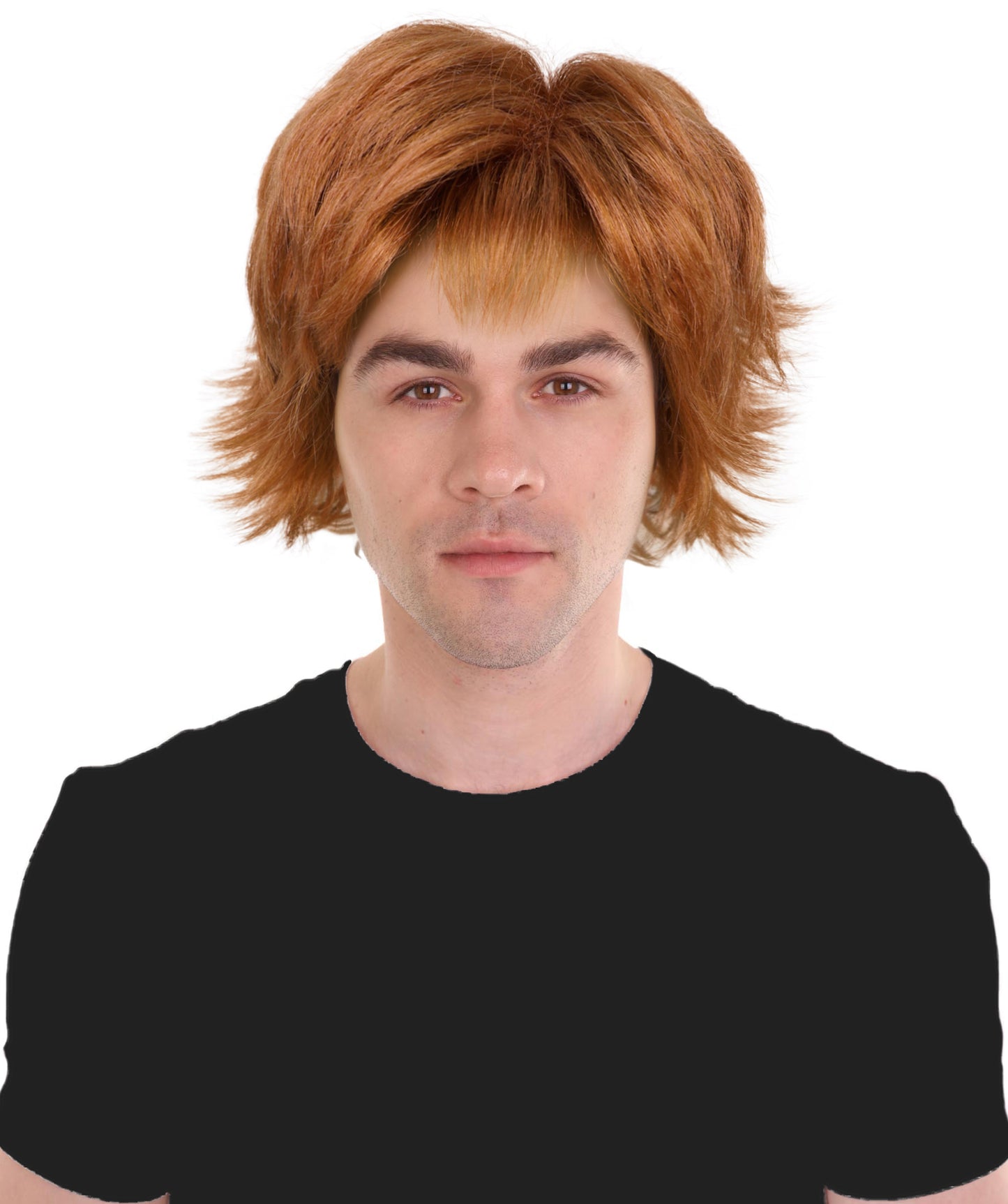 HPO Adult Men’s Long Fringed Strawberry Blonde Wig | Layered Shag Style with Frayed Bangs, Parties & Themed Events