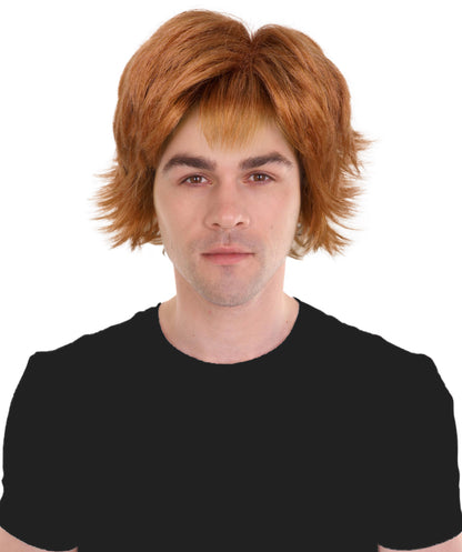 HPO Adult Men’s Long Fringed Strawberry Blonde Wig | Layered Shag Style with Frayed Bangs, Parties & Themed Events