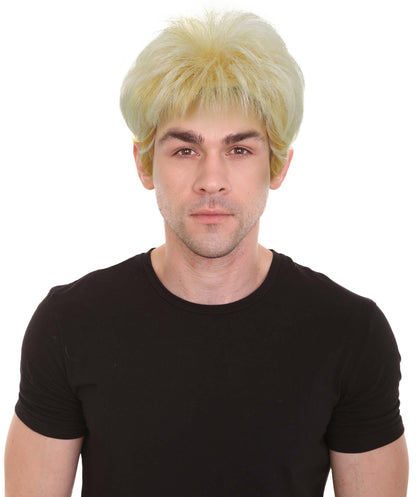 Men’s Short Teased Spiky Wig | Wild & Youthful Gold Blonde Mix Streaked Hairstyle for Costume Events