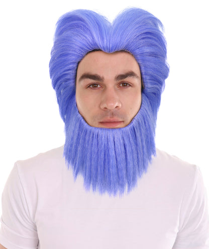 HPO Men's Short Wave Blue Mixed Beard and Wig | Bold Hair & Facial Hair for Halloween and Stage | Breatheble Capless Cap
