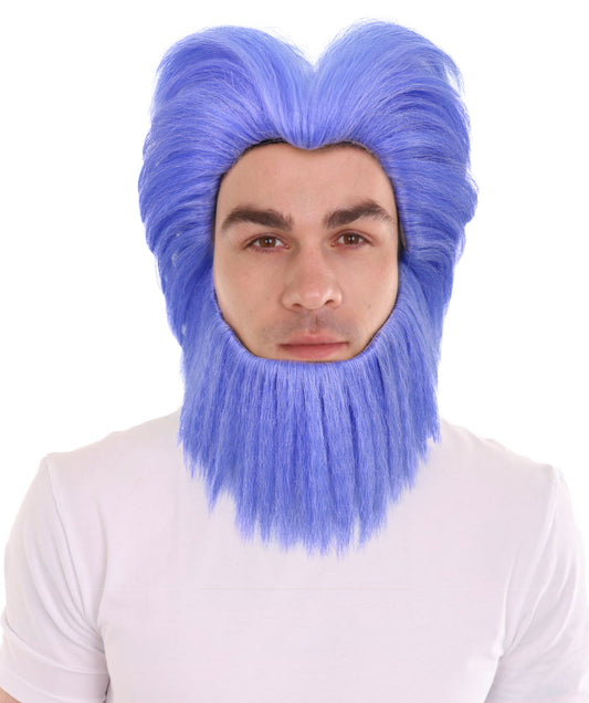 HPO Men's Short Wave Blue Mixed Beard and Wig | Bold Hair & Facial Hair for Halloween and Stage | Breatheble Capless Cap