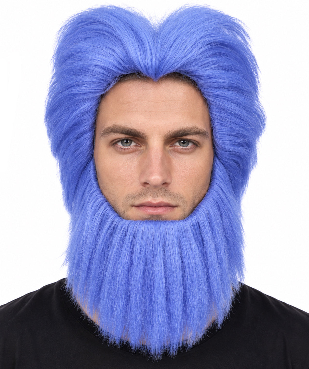 HPO Men's Short Wave Blue Mixed Beard and Wig | Bold Hair & Facial Hair for Halloween and Stage | Breatheble Capless Cap