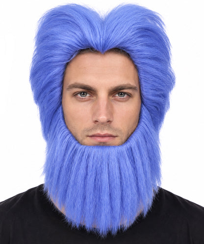 HPO Men's Short Wave Blue Mixed Beard and Wig | Bold Hair & Facial Hair for Halloween and Stage | Breatheble Capless Cap
