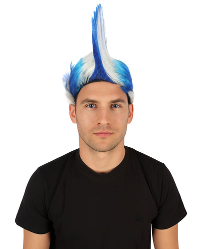 HPO Adult Men’s Mohican Multi-Color Punk Wig | Spiky Rocker Costume Hair for Parties, Festivals | Ideal for Halloween | Breathable Capless Cap