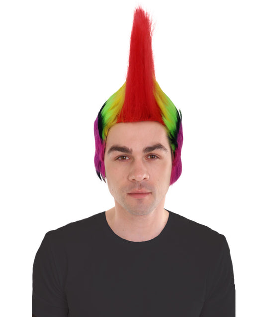 HPO Adult Men’s Mohican Multi-Color Punk Wig | Spiky Rocker Costume Hair for Parties, Festivals | Ideal for Halloween | Breathable Capless Cap