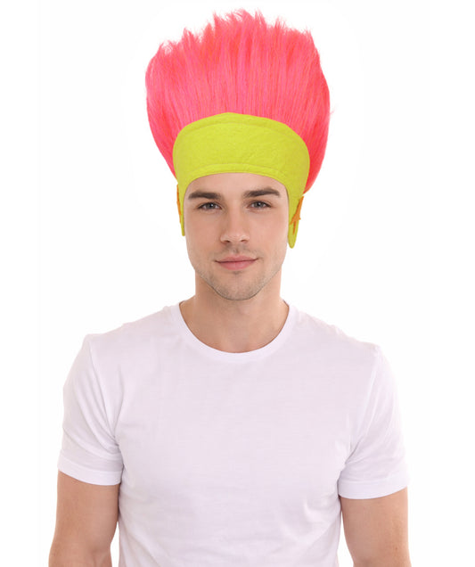 HPO Men's Pink Clown Pink Wig with Neon Yellow Headband Spiky Hairpiece for Circus |  Comedy Acts, Party Clowns & Halloween Characters | Capless Cap Design